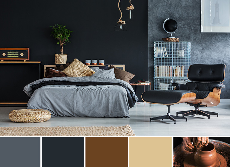 Raw inspired deep coloured bed room
