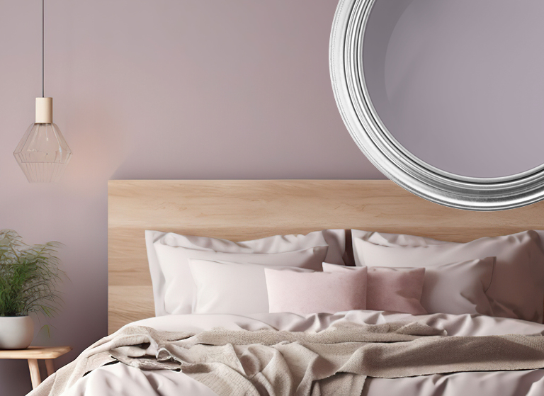 Apple blossom inspired soft coloured bed room