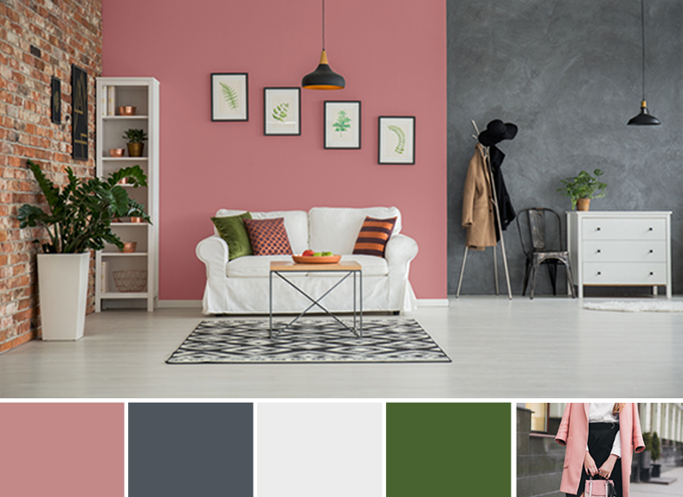 Urban inspired deep and pastel coloured living room