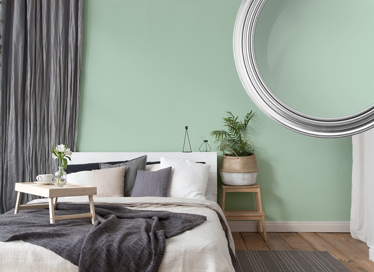 Fresh spring inspired pastel coloured bed room