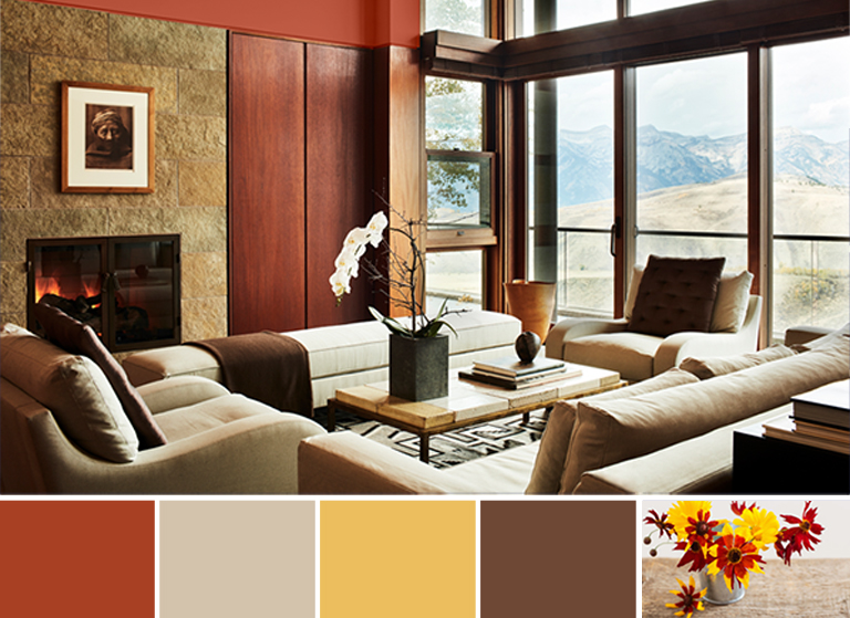 Fall inspired deep and neutral coloured living room