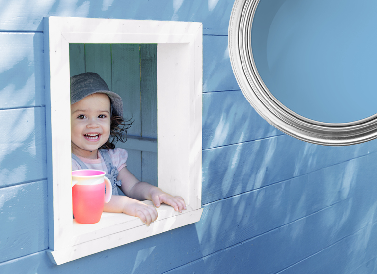 Blue sky inspired soft coloured outdoor wall