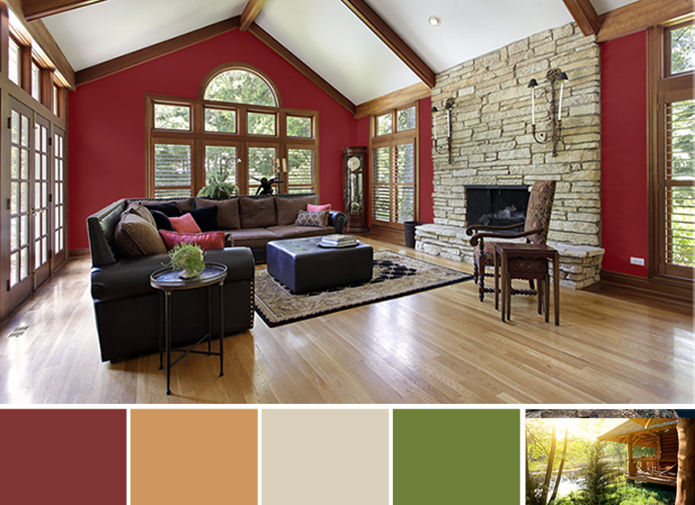 Nature inspired deep coloured living room