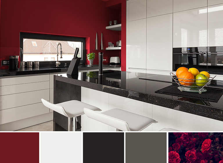 Romance inspired bold coloured kitchen