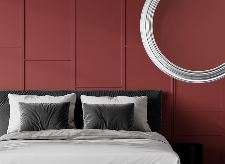 Pink parlour inspired deep coloured bed room