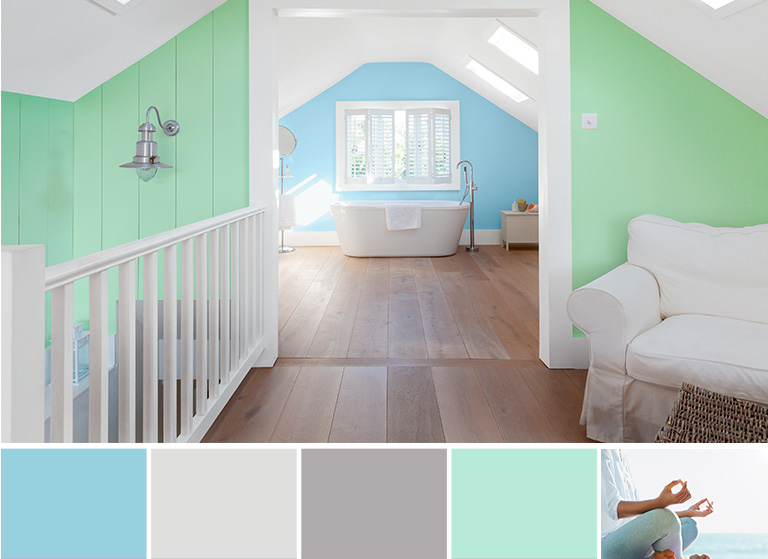 Tranquility inspired pastel coloured bathroom