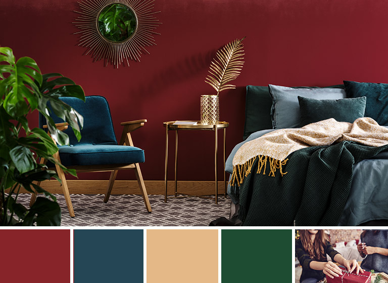 December inspired deep coloured bedroom